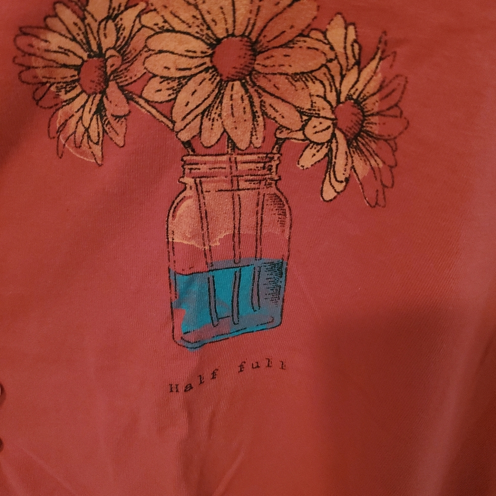 Life is good v neck long sleeve t. Size small. Creamy red. Excellent condition